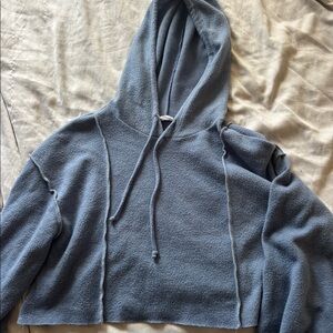 Blue fluffy top with hoodie